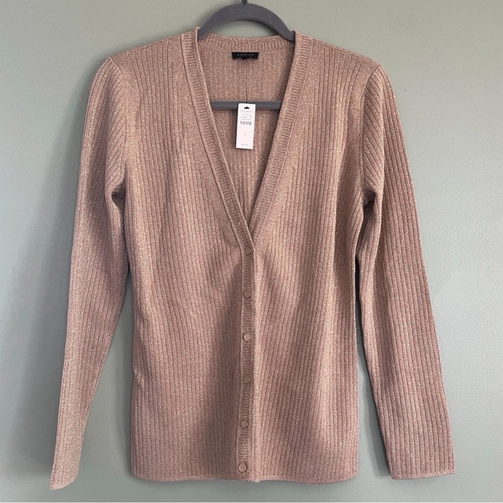 Talbots NWT Metallic Ribbed V-Neck Cardigan Light Brown Size Small S